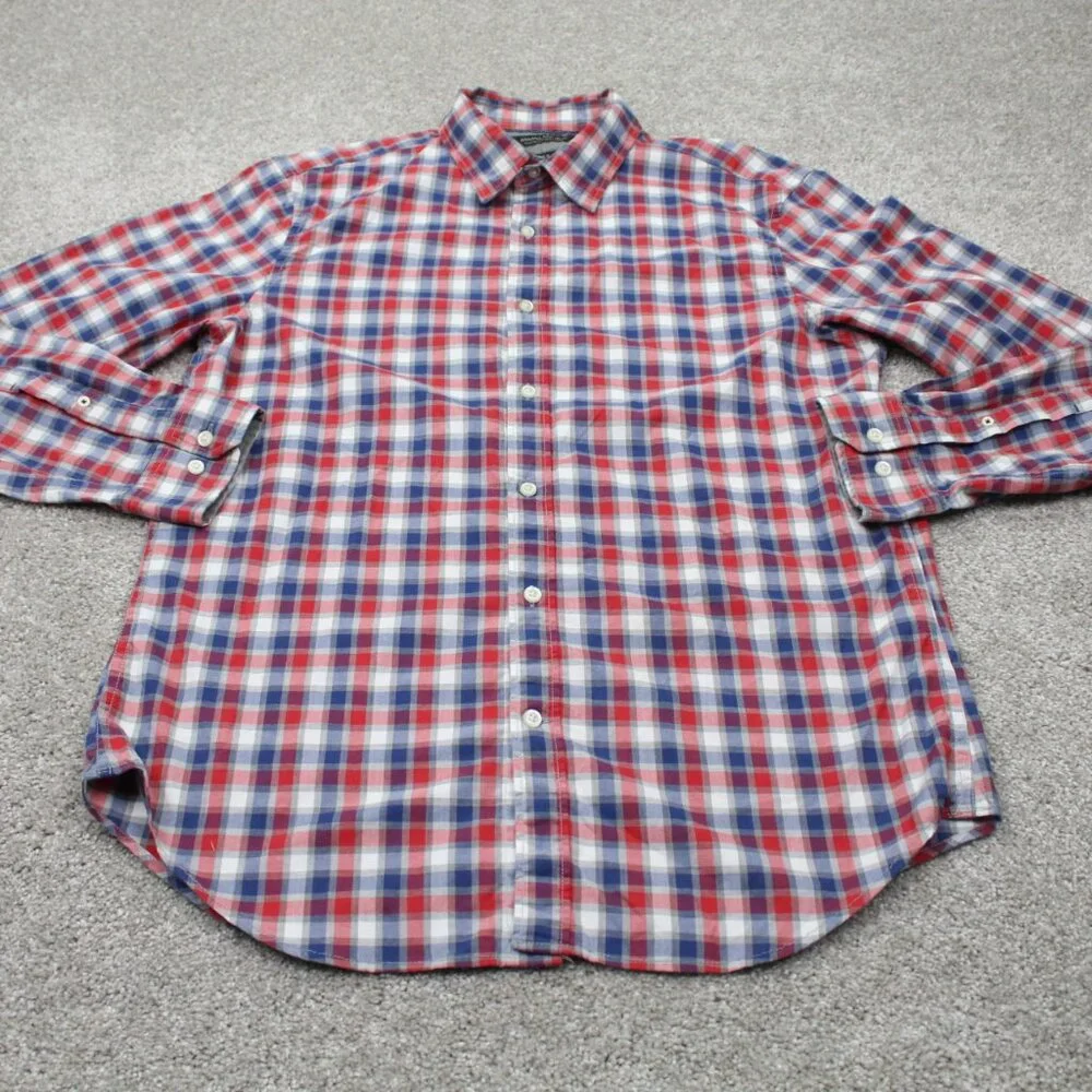 Banana Republic Camden Fit Shirt Mens Medium Red/Blue Custom 078 Wash L/S Cotton